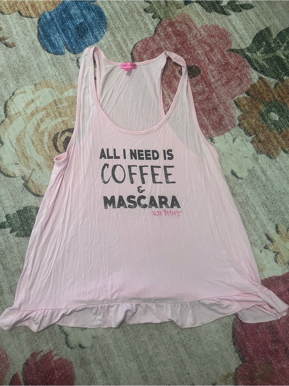 Vintage Betsey Johnson Light Pink Graphic Racerback Tank - Coffee & Mascara